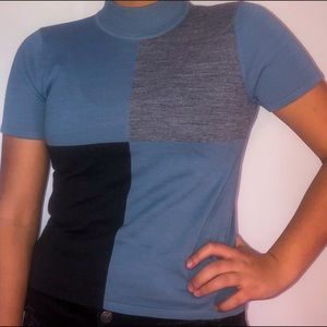 tahari knitted short sleeve mock neck